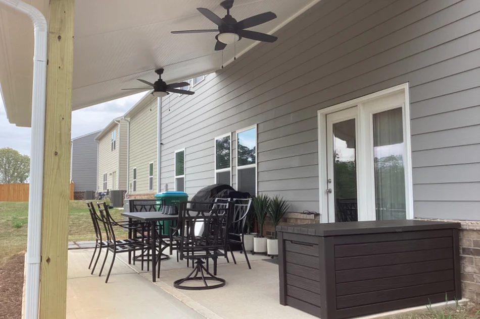 outdoor backyard patio with roof